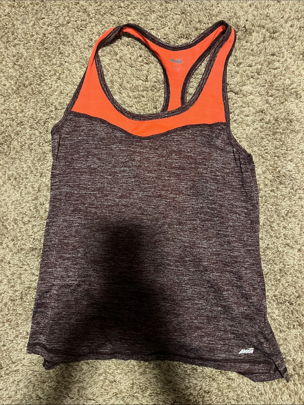 Avia Marled Plum Racerback Tank with Bright Orange Yoke